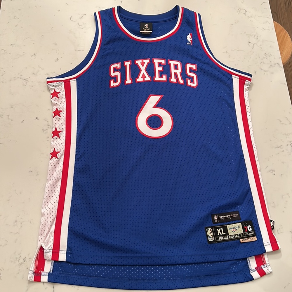 Julius Erving Sixers NBA jersey size XL, +2 length.